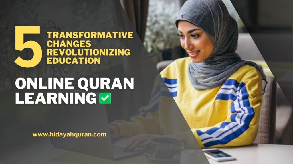 Woman in hijab using laptop with Online Quran Learning text,Online Quran learning Quran classes online Learn Quran online Quran tutoring services Online Quran teaching Best online Quran courses