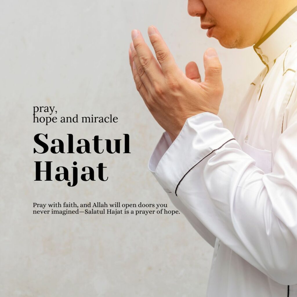 A Muslim in prayer performing Salatul Hajat, the prayer of need, seeking Allah’s guidance and blessings.